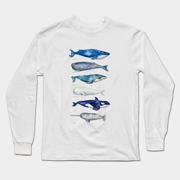 Whale Species Long Sleeve T-Shirt by CunninghamWatercolors